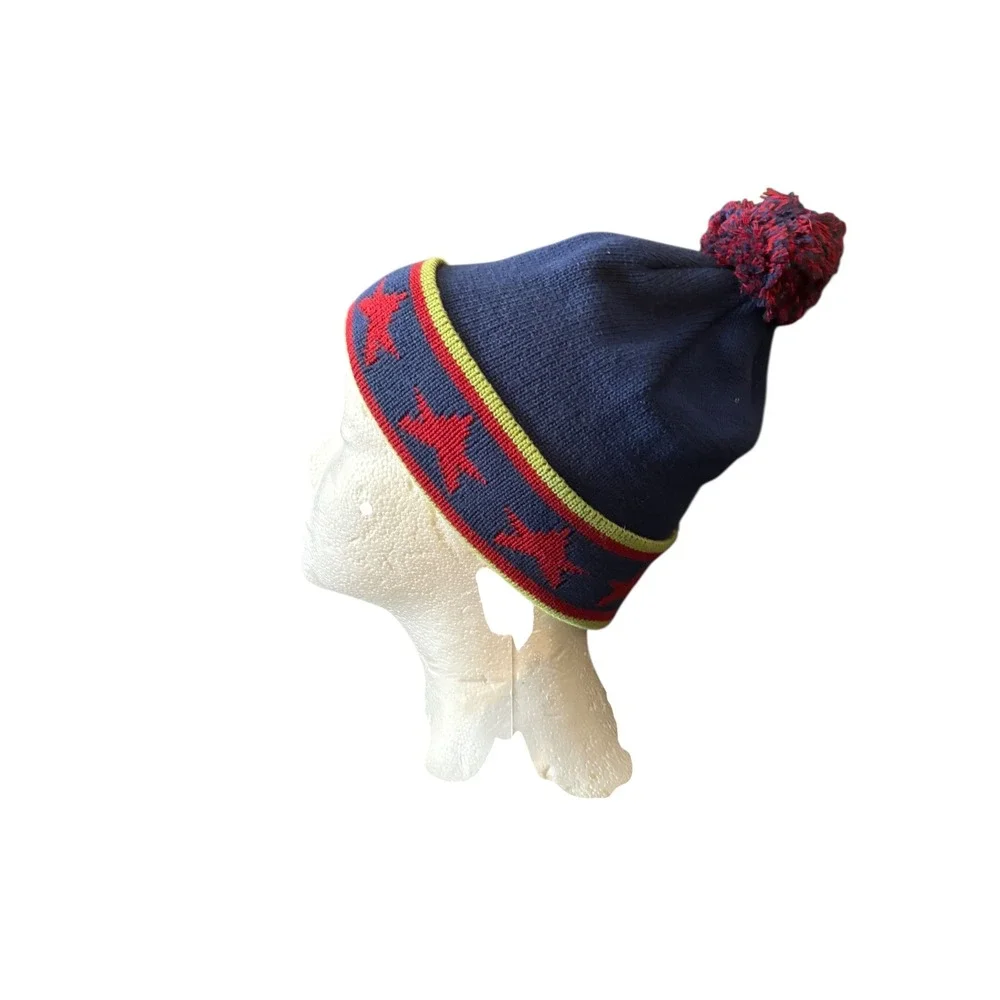 Company Kids Star Knit Beanie‎ OS – Blue Red Pom Pom Winter Hat